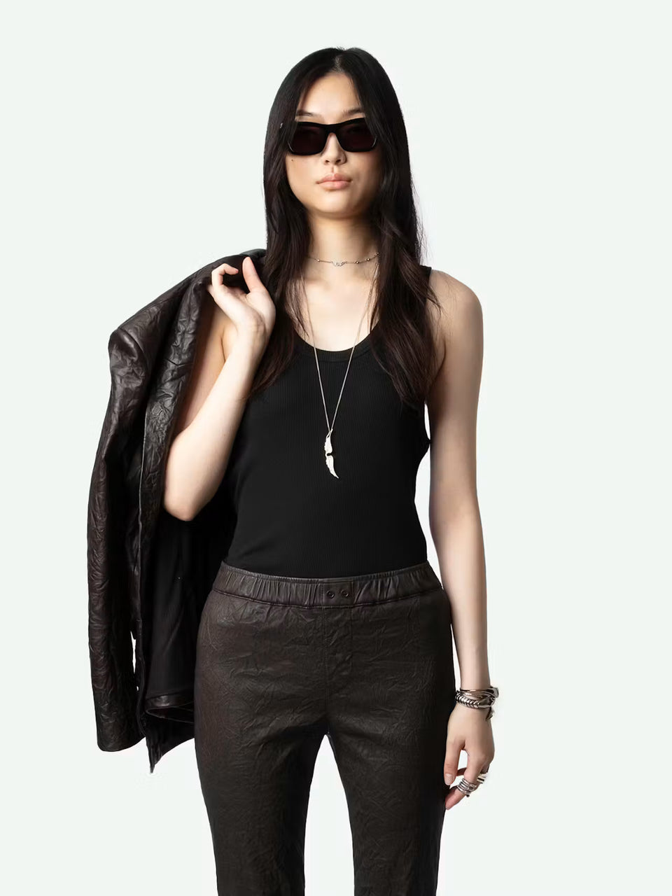 Pauline Crinkled Leather Trousers