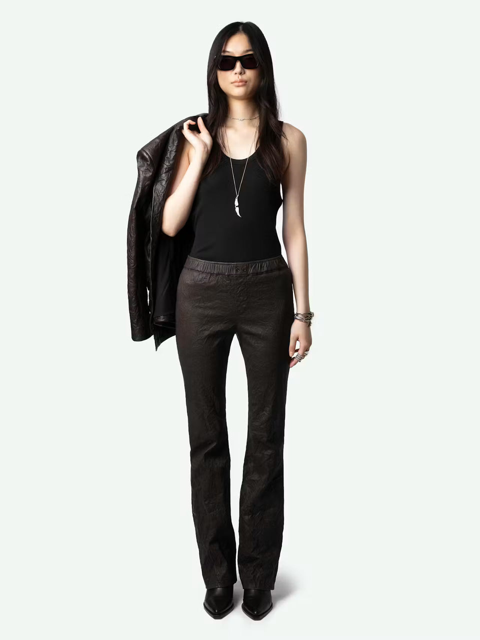 Pauline Crinkled Leather Trousers