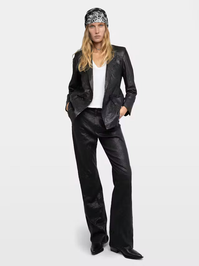 VALFRIED CRINKLED LEATHER BLAZER